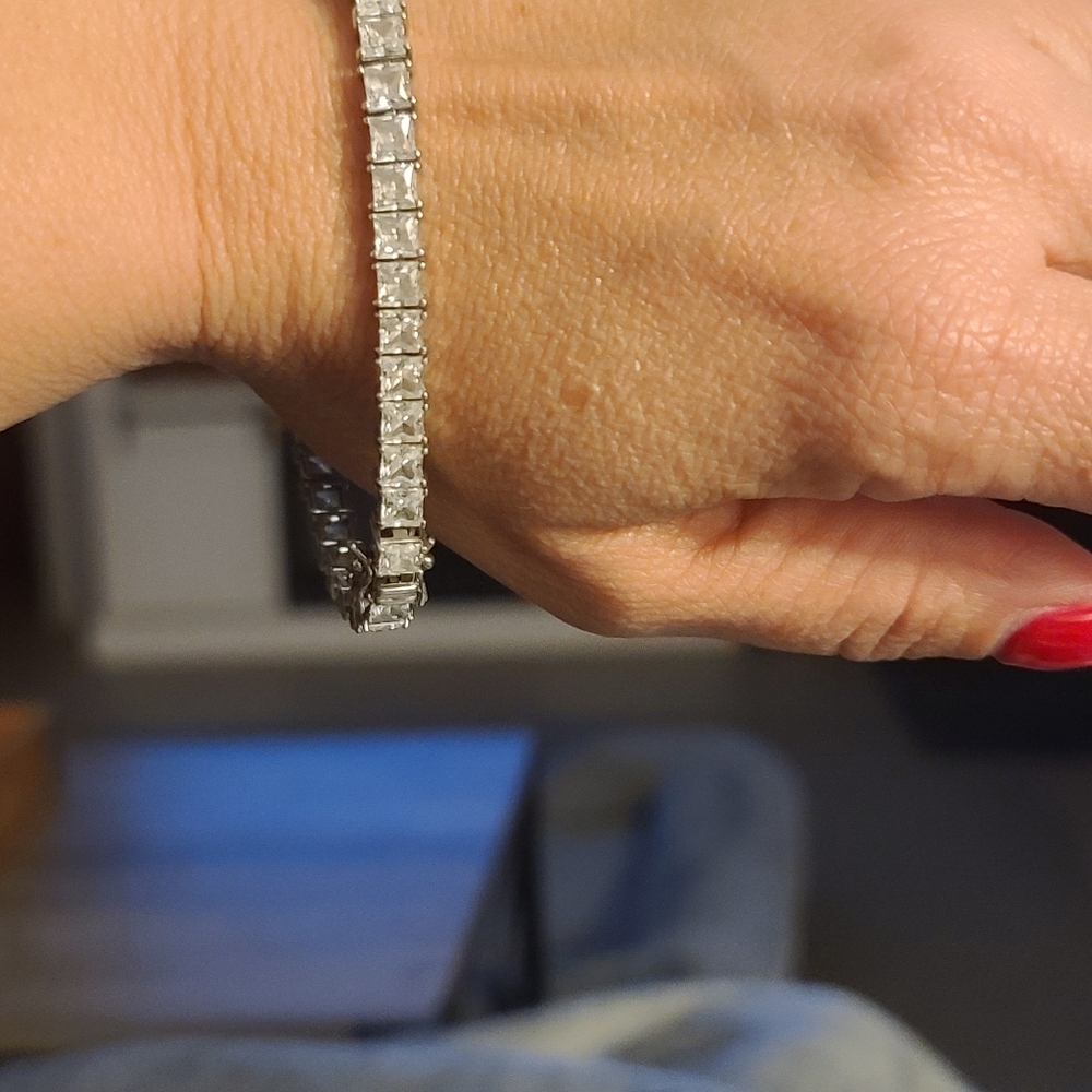 QVC 4mm Princess prong Set Diomonique .925 Bracelet (large) - Picture 6 of 7